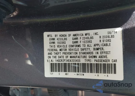 2014 Honda Accord Lx z USA, uszkodzony, nr VIN 1HGCR2F34EA305455